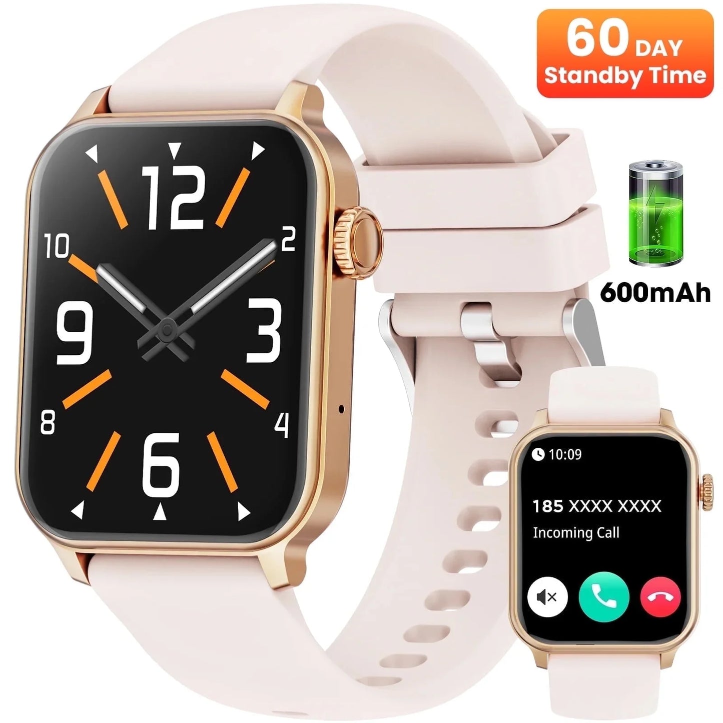46Mm Extra Large Battery Smartwatch, (Answer Make Calls/Standby Time 60 Days/120+ Sport Mode)Fits for Android and Iphone Devices,Perfect Gift (Pink)