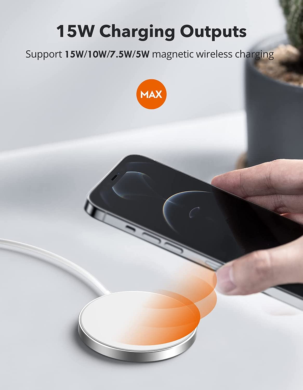 Magnetic Wireless Charger, Wireless Charging Pad Compatible with Magsafe Charger for Iphone 14/14 Pro/14 Plus/14 Pro Max/Iphone 13/13 Mini/13 Pro/13 Pro Max,Airpods,Mag Charger-Sliver