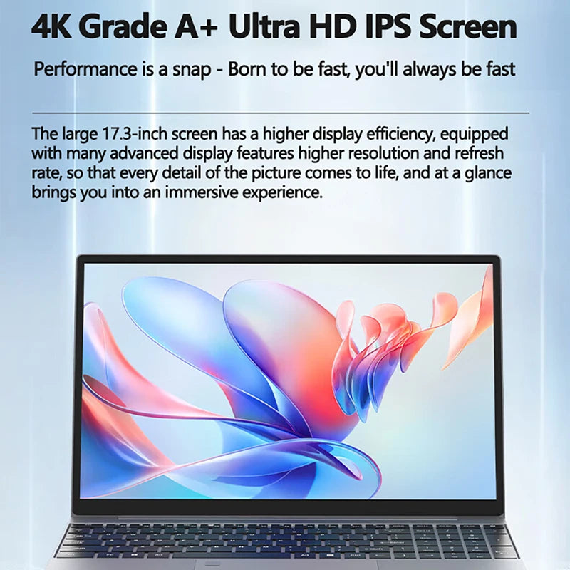 17.3 inch Intel N5095/N95 Office Laptop 32GB RAM 2TB SSD  Fingerprint Print DDR4 Window11 Backlit Keypad Portable Notebook PC