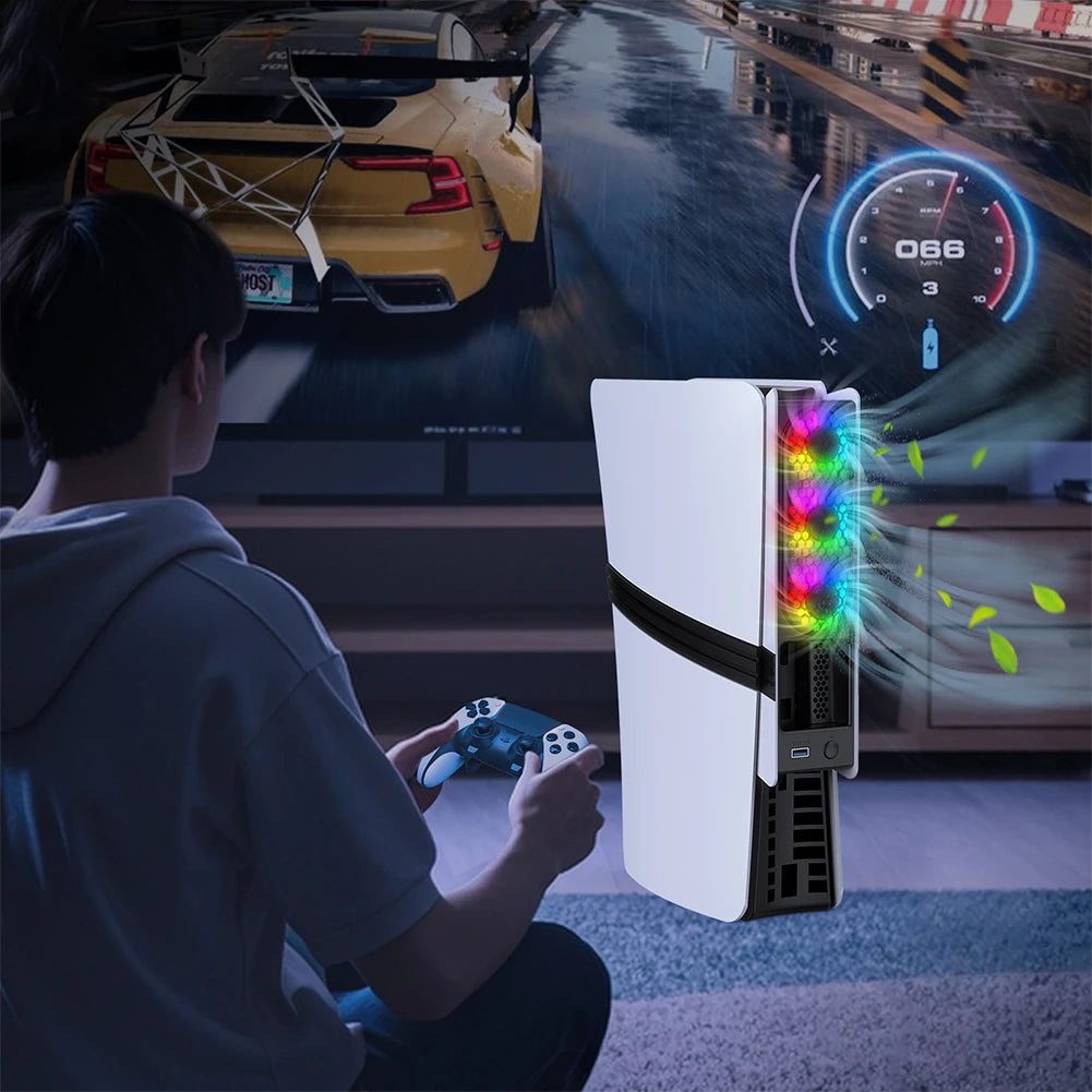 RGB Light Cooling Fan For PS5 Pro/PS5 Slim Console Quiet Cooling System with USB Port For PS 5 Pro/Slim Disc & Digital Edition