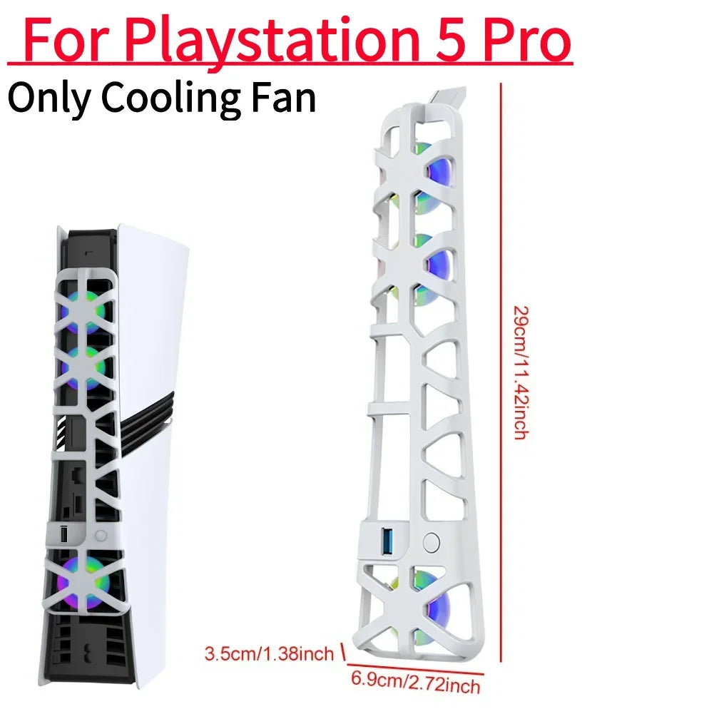 RGB Light Cooling Fan For PS5 Pro/PS5 Slim Console Quiet Cooling System with USB Port For PS 5 Pro/Slim Disc & Digital Edition