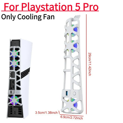 RGB Light Cooling Fan For PS5 Pro/PS5 Slim Console Quiet Cooling System with USB Port For PS 5 Pro/Slim Disc & Digital Edition