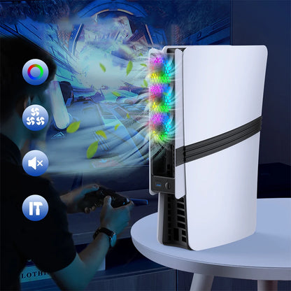 RGB Light Cooling Fan For PS5 Pro/PS5 Slim Console Quiet Cooling System with USB Port For PS 5 Pro/Slim Disc & Digital Edition