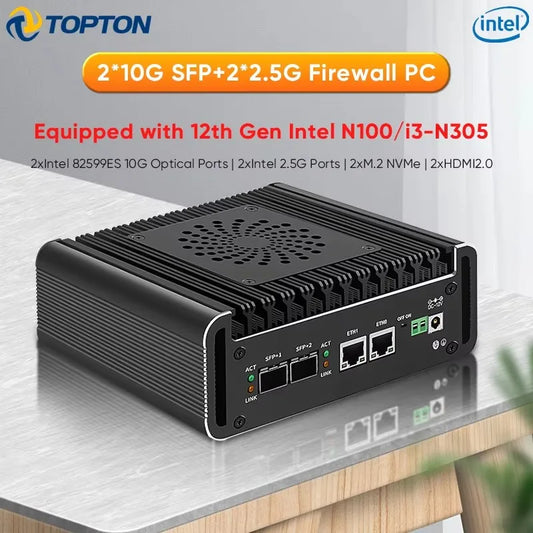 Topton 2x10G SFP Solid Firewall Router Intel i3 N355 N305 N150 2xi226-V 2.5G Mini PC 2xNVMe 2HD DDR5 pfSense Proxmox ESXi AES-NI