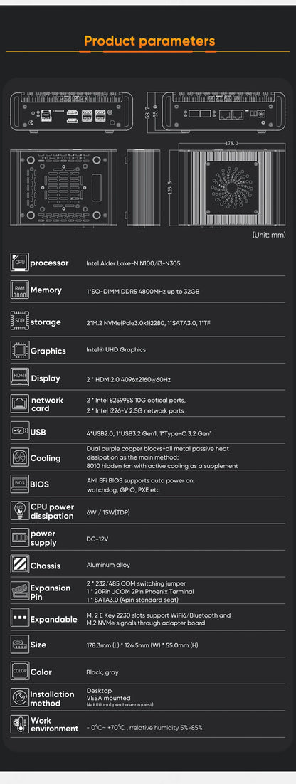 Topton 2x10G SFP Solid Firewall Router Intel i3 N355 N305 N150 2xi226-V 2.5G Mini PC 2xNVMe 2HD DDR5 pfSense Proxmox ESXi AES-NI