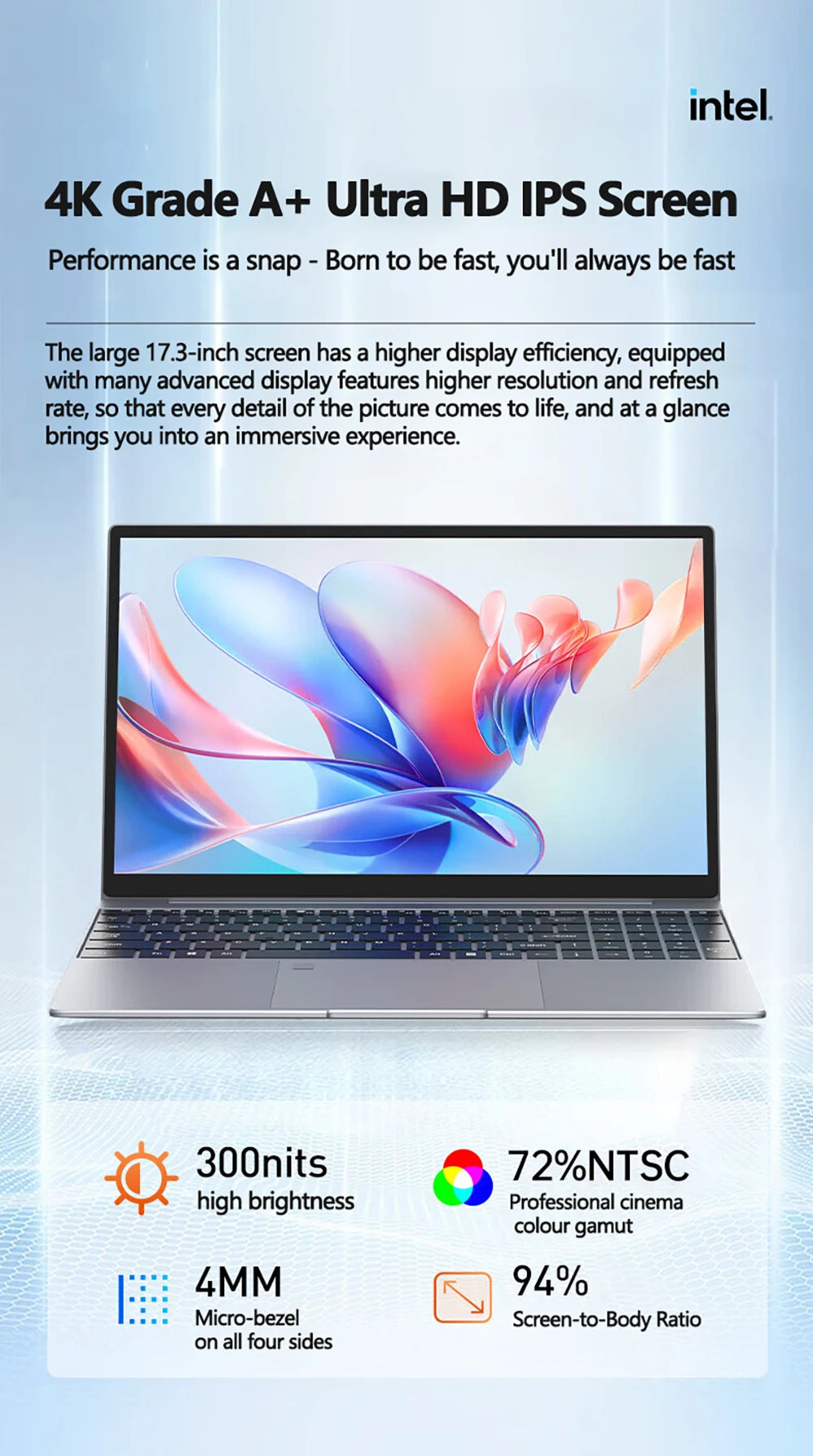 17.3 inch Intel N5095/N95 Office Laptop 32GB RAM 2TB SSD  Fingerprint Print DDR4 Window11 Backlit Keypad Portable Notebook PC