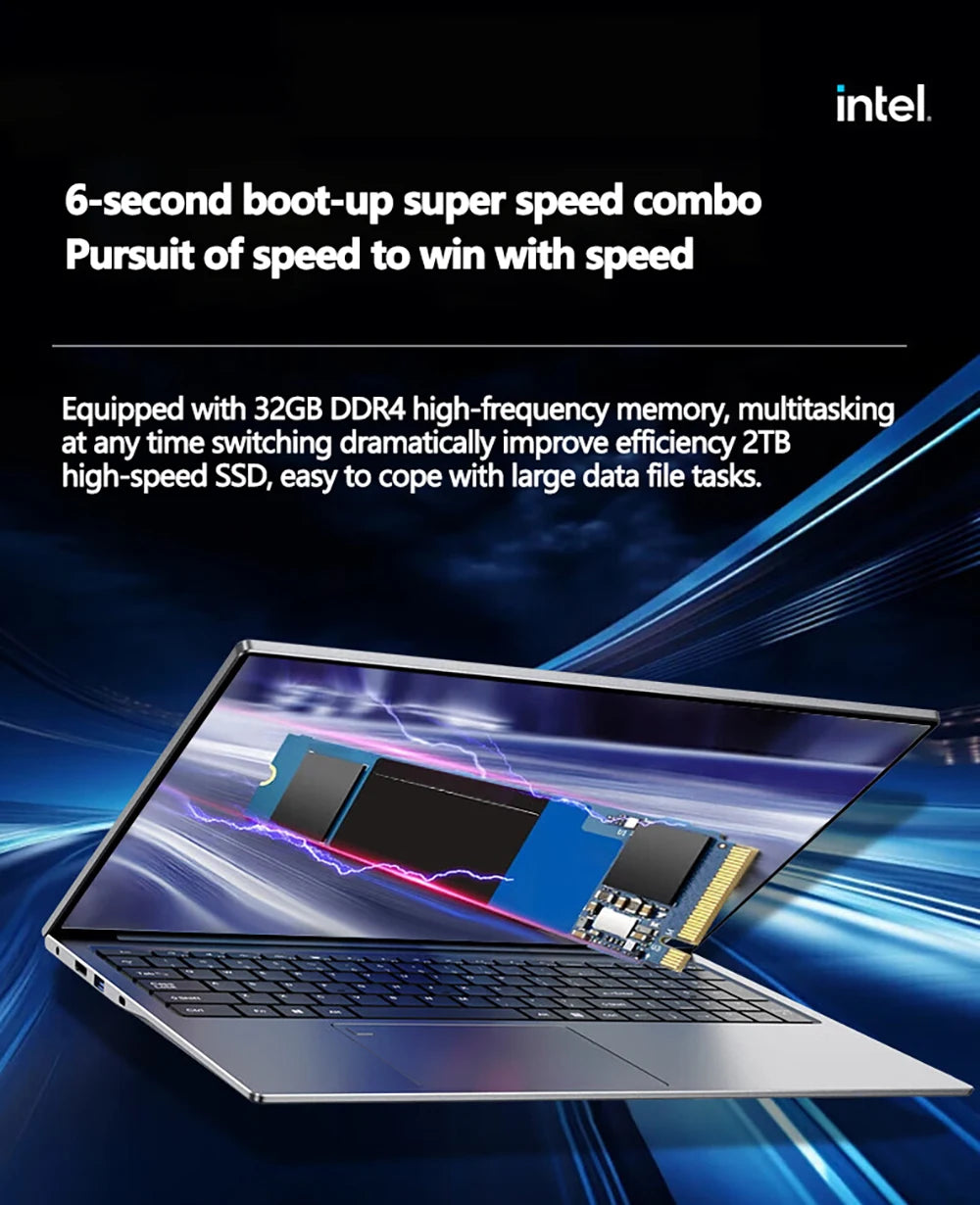 17.3 inch Intel N5095/N95 Office Laptop 32GB RAM 2TB SSD  Fingerprint Print DDR4 Window11 Backlit Keypad Portable Notebook PC