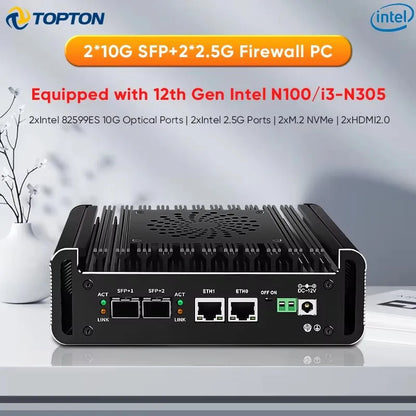 Topton 2x10G SFP Solid Firewall Router Intel i3 N355 N305 N150 2xi226-V 2.5G Mini PC 2xNVMe 2HD DDR5 pfSense Proxmox ESXi AES-NI