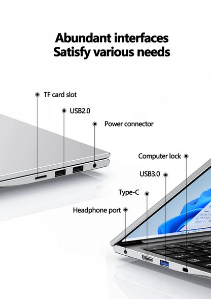 17.3 inch Intel N5095/N95 Office Laptop 32GB RAM 2TB SSD  Fingerprint Print DDR4 Window11 Backlit Keypad Portable Notebook PC