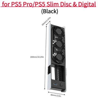 RGB Light Cooling Fan For PS5 Pro/PS5 Slim Console Quiet Cooling System with USB Port For PS 5 Pro/Slim Disc & Digital Edition