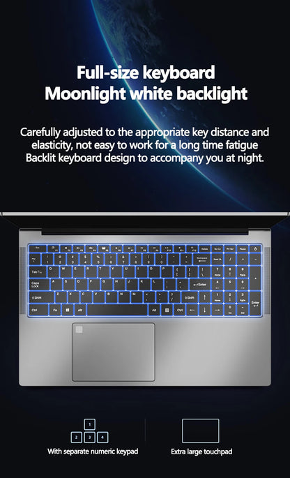 17.3 inch Intel N5095/N95 Office Laptop 32GB RAM 2TB SSD  Fingerprint Print DDR4 Window11 Backlit Keypad Portable Notebook PC