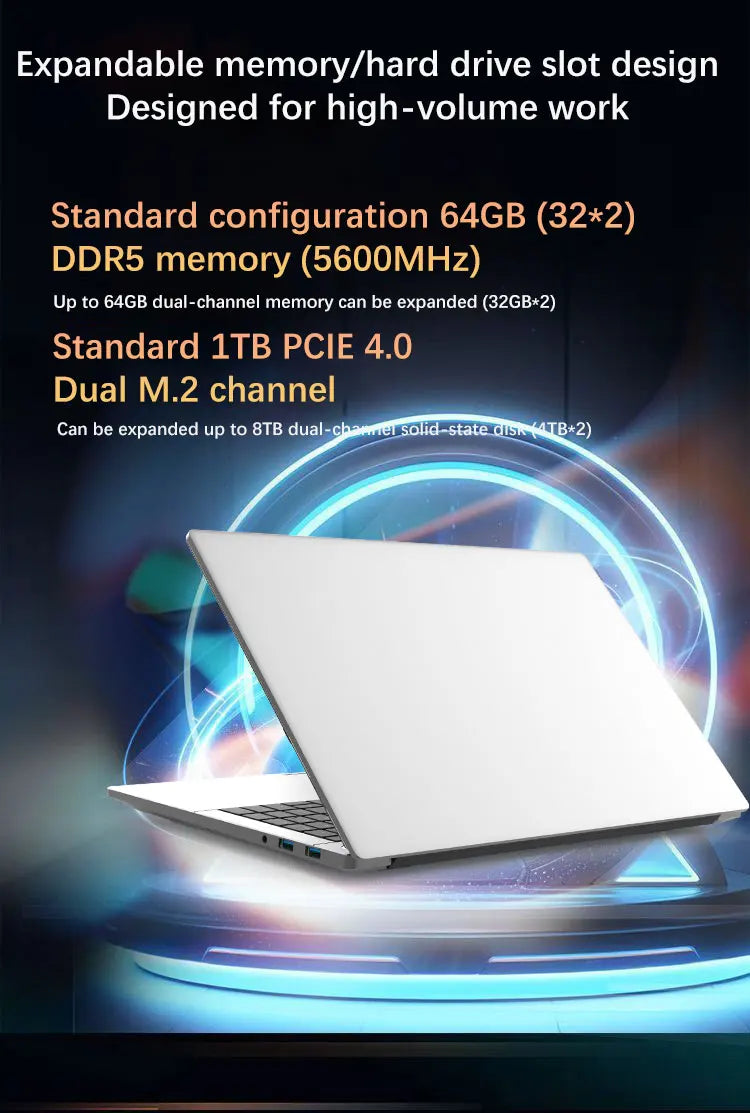 YSJMNPC New 15.6 Inch Gaming Laptop AMD Ryzen7 8845HS  2*DDR5 MAX 64GB Support 5600MHz 2*M.2 Nvme SSD Windows11 WIFI 6