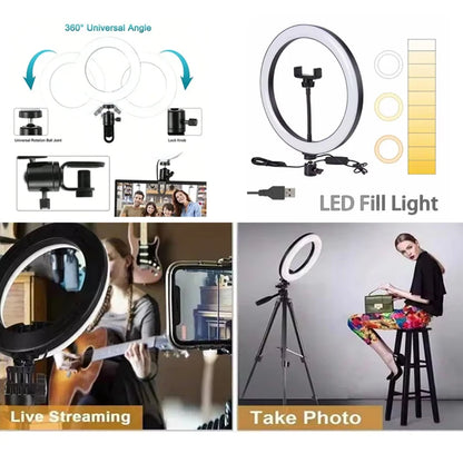 10inch Selfie Ring Light Photography Fill Light Led Ring Lamp with Pan tilt for Video Recording Live Broadcast Selfie Ringlights