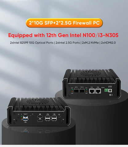 Topton 2x10G SFP Solid Firewall Router Intel i3 N355 N305 N150 2xi226-V 2.5G Mini PC 2xNVMe 2HD DDR5 pfSense Proxmox ESXi AES-NI