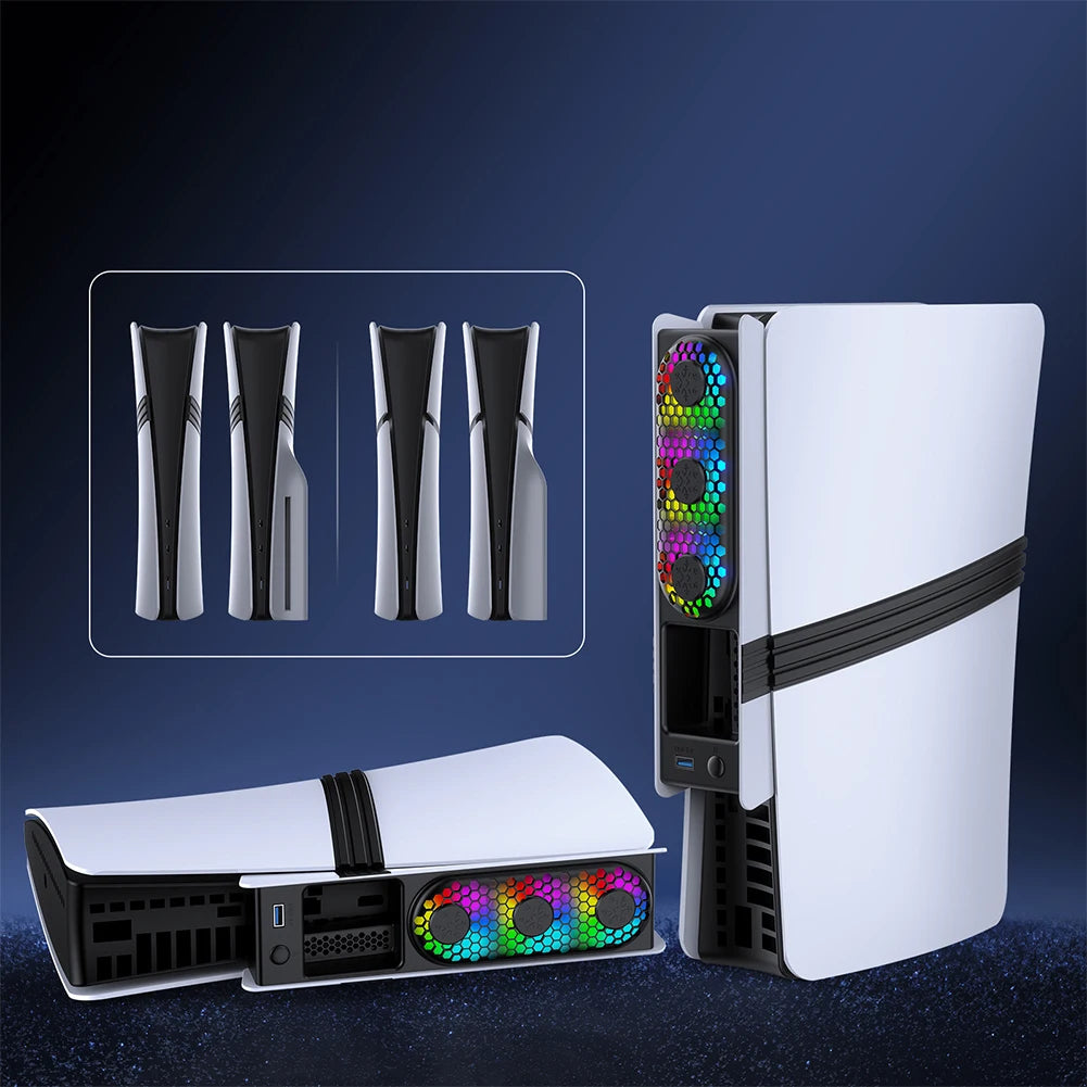 RGB Light Cooling Fan For PS5 Pro/PS5 Slim Console Quiet Cooling System with USB Port For PS 5 Pro/Slim Disc & Digital Edition