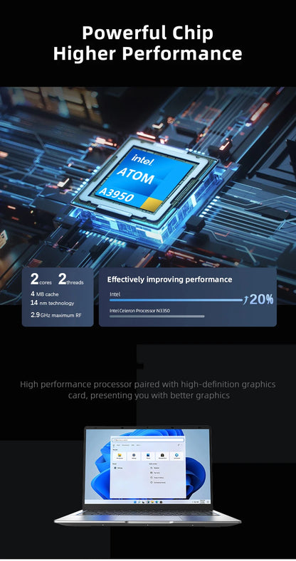 2025 Laptop Computer Windows 11 Notebook 14.1 Inch Intel Atom A3950 12GB 512GB 1920*1080 Resolution Office Study PC computer