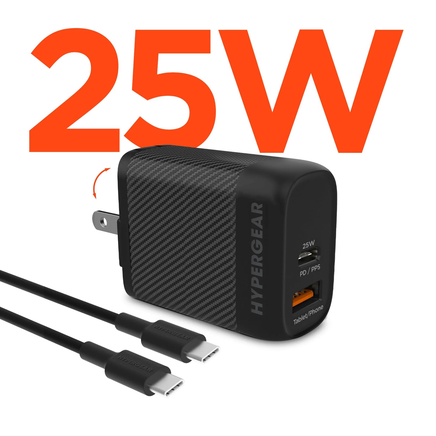 Hypergear Speedboost 25W USB-C PD + 12W USB Fast Wall Charger with PPS and 6Ft USB-C Cable