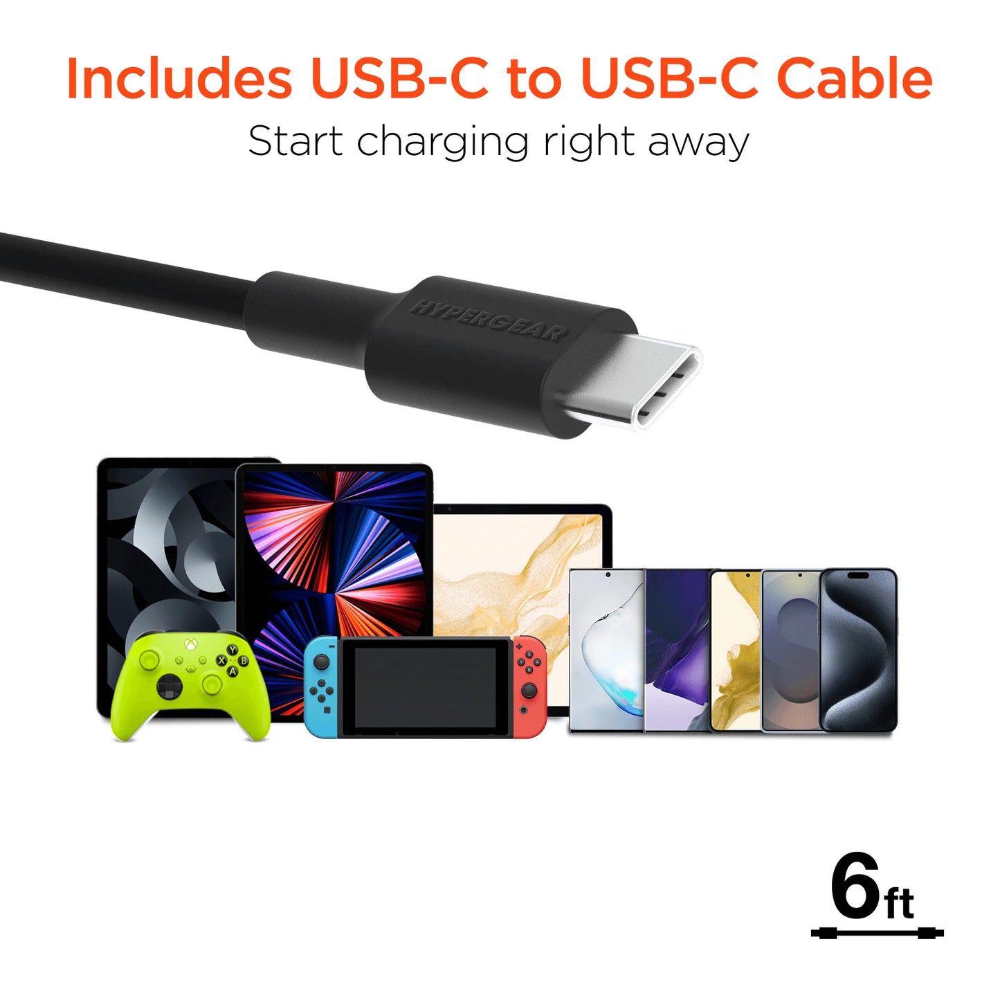 Hypergear Speedboost 25W USB-C PD + 12W USB Fast Wall Charger with PPS and 6Ft USB-C Cable