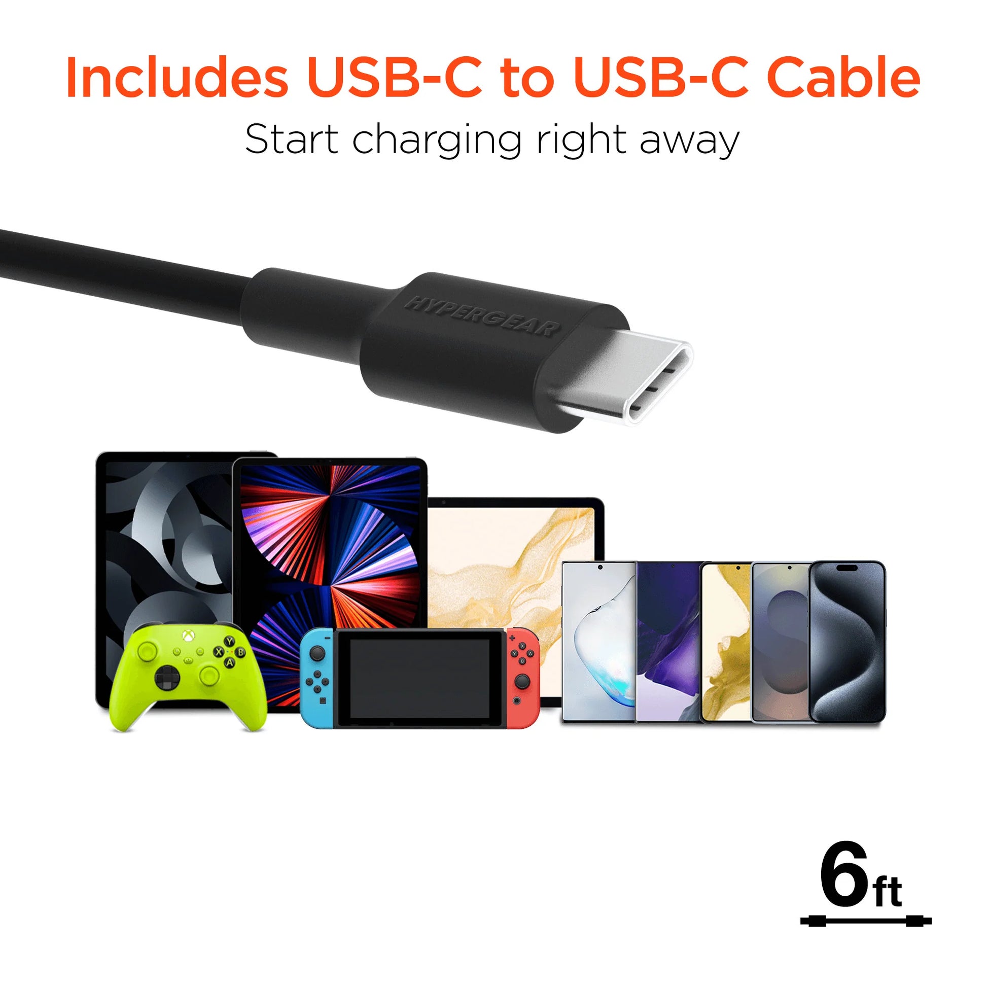 Hypergear Speedboost 25W USB-C PD + 12W USB Fast Wall Charger with PPS and 6Ft USB-C Cable