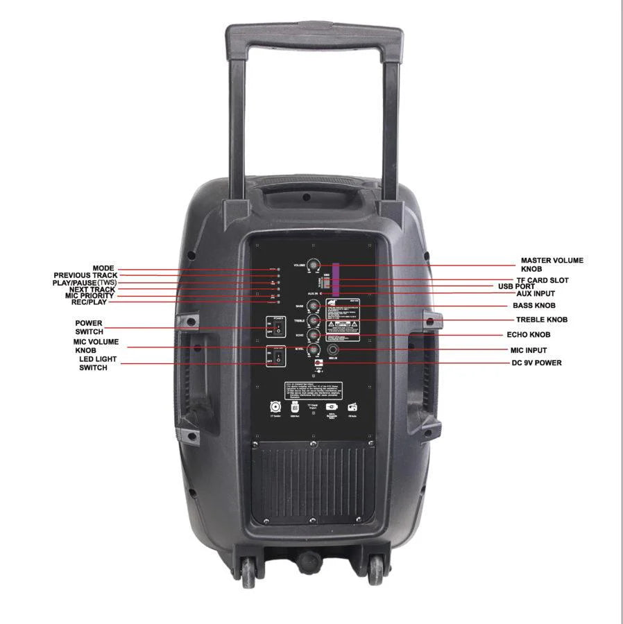 Portable 15 Inch Bluetooth Party Speaker with Disco Light & Stand