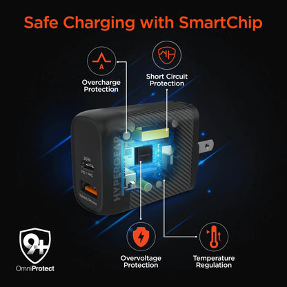 Hypergear Speedboost 25W USB-C PD + 12W USB Fast Wall Charger with PPS and 6Ft USB-C Cable